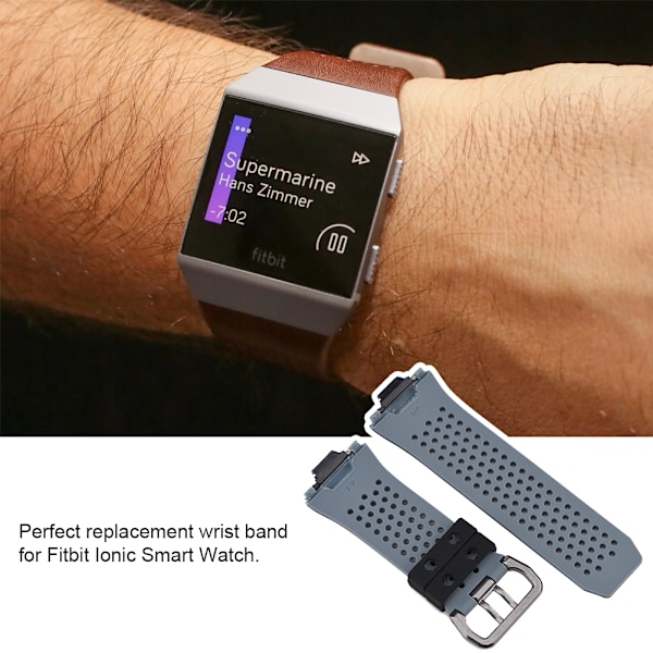 Silikon sportsarmband erstatning for Fitbit ionic farge stropp svart og grå