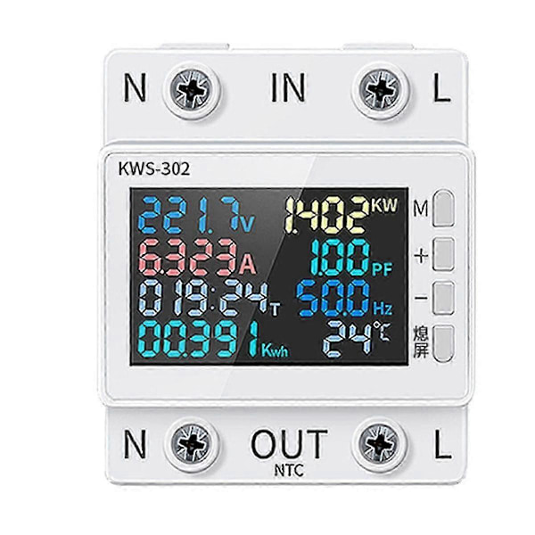 Tuya WiFi Strömmätare Färgskärm 2P Multifunktion AC Energimätare Mobiltelefon Fjärrkontroll APP Kontroll 170-300V/63A - B