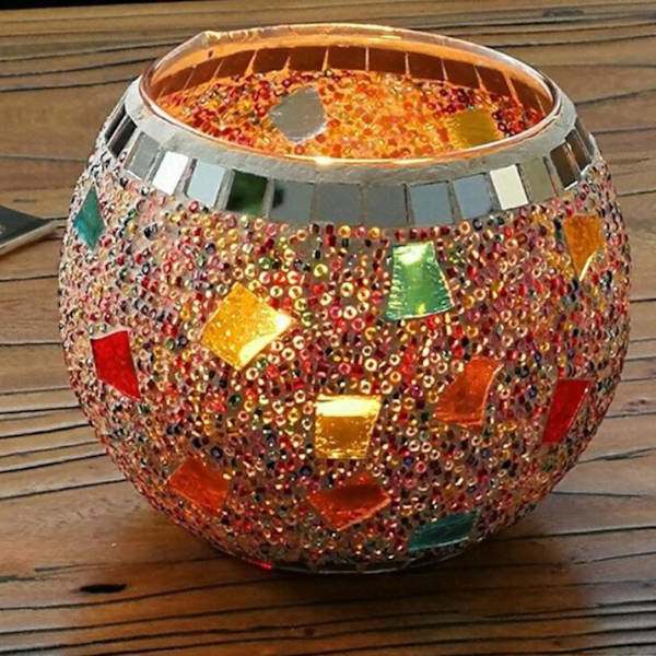 Mosaik Glas Ljusstake Bords Tealight Hållare Bröllopsfest Heminredning Färgrik