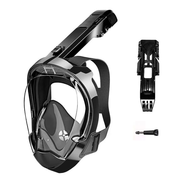 Helmaske Snorkelmaske med seneste Dry Top System og Kamerafæste (S/M) Sort