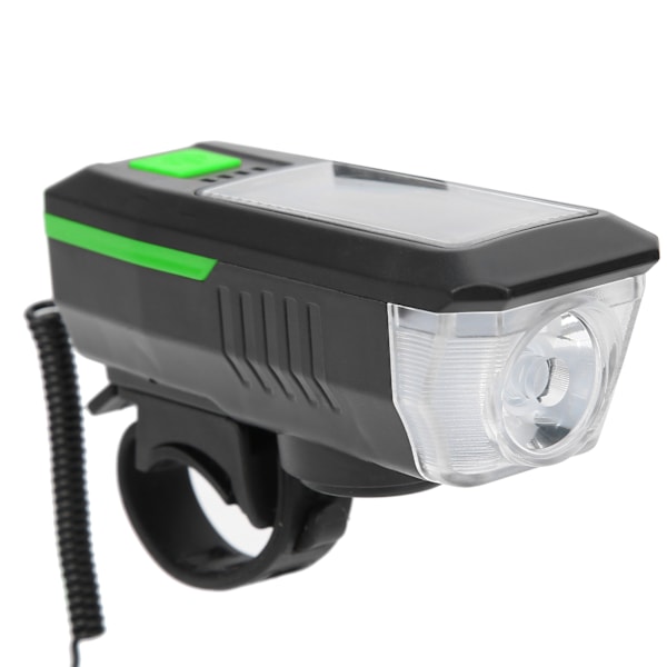 Solcelledrevet USB-opladningscykellys Forlygte Lommelygte Cykeltilbehør med Advarselshorn Sort og Grøn