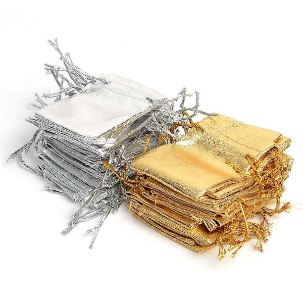 100 Guld Gaveposer, 10cmX12cm Gaveposer, Rektangulære Organza Poser til Smykker Slik Mors Dag Bryllup