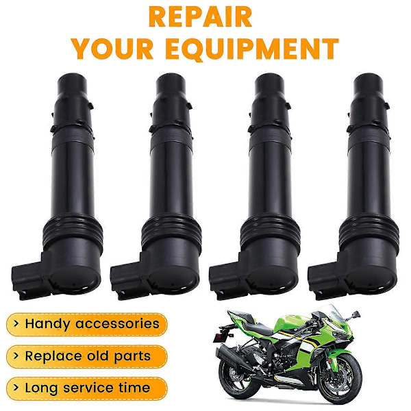 4 stk. motorcykel tændspole til KAWASAKI NINJA ZX-6RR 2003-06 Sort