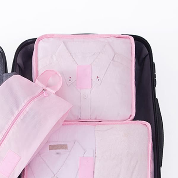 7-pack Packningskuber Vattentäta Smutsavvisande Oxfordtyg Resväskor Packningsorganisatörer för Resor Rosa
