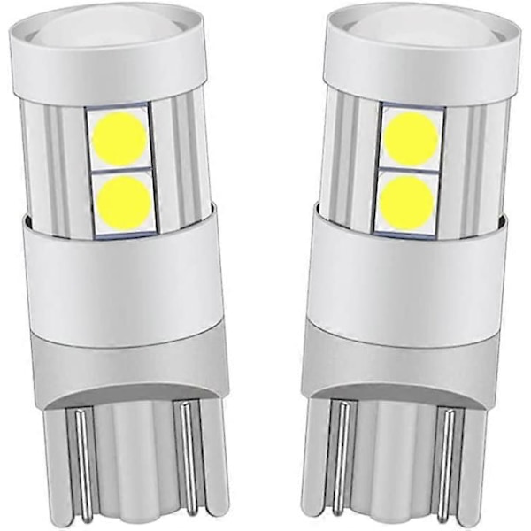T10-3030-9SMD2.4W LED-pære, 12V 24V Hvit 6000K, med projeksjonslinse (4 stk)