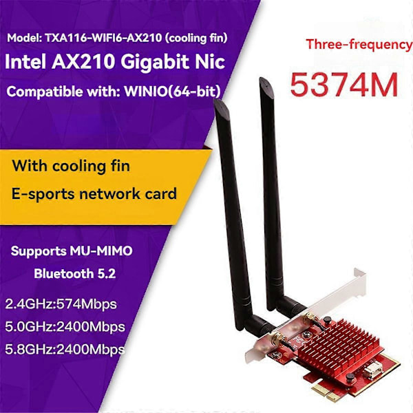 Wifi 6 AX210 Trådløs Netværksadapter PCIe Trådløst Netværkskort
