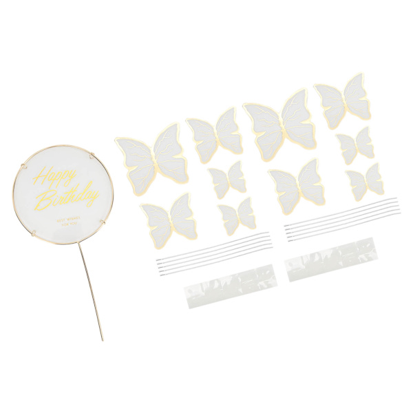 3 sarjaa perhoskakkukoriste 3D-väriperhoskakkukoristekortti Cupcake Topper syntymäpäivä hääjuhlan koriste valkoinen