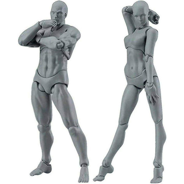 Grå mandlige og kvindelige mannequin modelsæt til tegning, skitsering, maleri, kunstner, tegnefilm