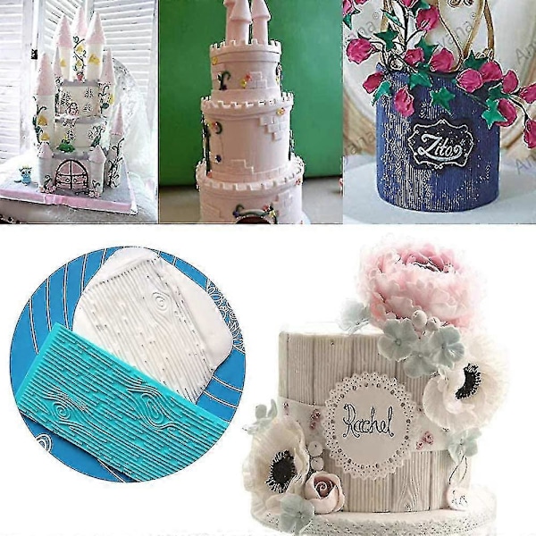 Präglingsmatta Fondant Textur Prägling Bakform Tårtdekoration Gipsform Trädbark Tegelvägg Textur Dekoration För Tårtkanter 6st