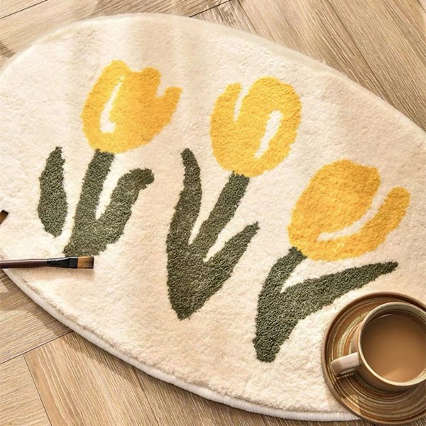 Water Absorbent Mat Soft Eco Friendly Water Absorbent Flower Pattern Bathroom Mat for Bathroom Indoor Bedroom Tulipa 50x80cm / 19.69x31.50in