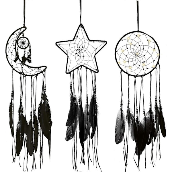 3 Stykker Macrame Drømmefanger Måne Sol Stjerne Design Vævet Vægophæng Dekoration Håndlavet