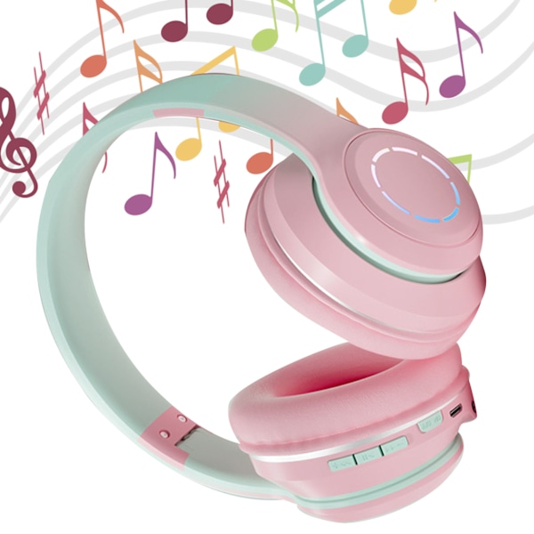Trådløst Gaming Headset Gradient BT5.2 Forbindelse Bløde Ørepuder Farverige Lys Gaming Headset til Stationær Bærbar Pink