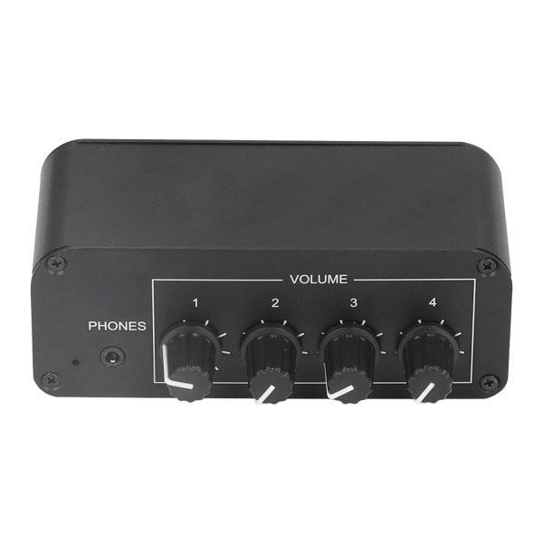Stereo Sound Mixer 4 Kanal RCA Input og Output Mini Stereo Mixer med separate lydstyrkekontroller til hovedtelefoner