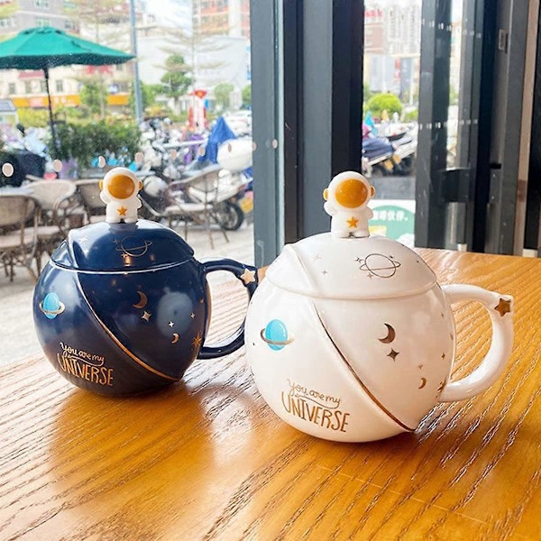 Sød Astronaut Krus med Låg og Ske, Kawaii Kop Nyhedskrus til Kaffe, Te og Mælk, Krus Gave