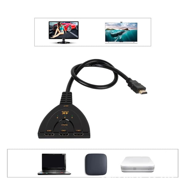 3 i 1 ut HD Multimedia Interface Switcher 4K 3-portars videoomkopplare med statusindikator svart