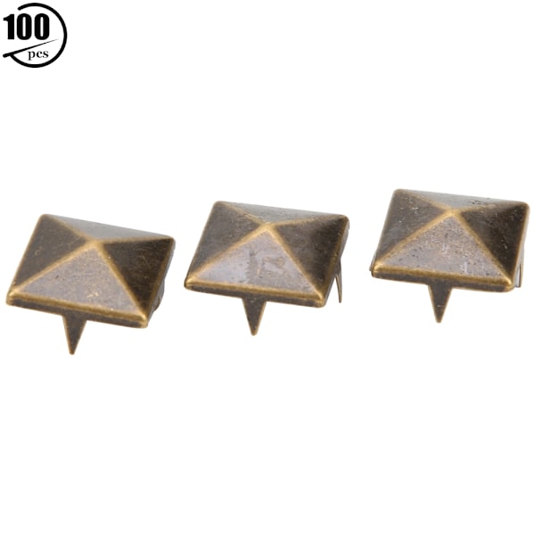 100 stk firkantede pyramide punk nagler 4 klo metallnagler for armbånd klær sko veske bronse 12mm