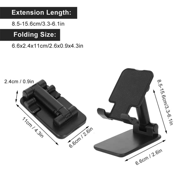Justerbar Bordstander Holder Foldbart Spejl Overfladebeslag til Mobiltelefon Tablet Sort