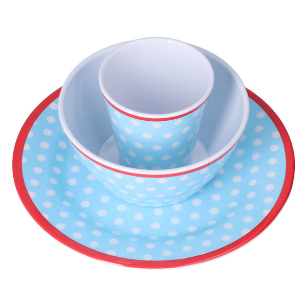 3 Piece Set of Salad Tableware Fruit Snack Plate Bowl and Cup Set Salad TablewareLight Blue Dots