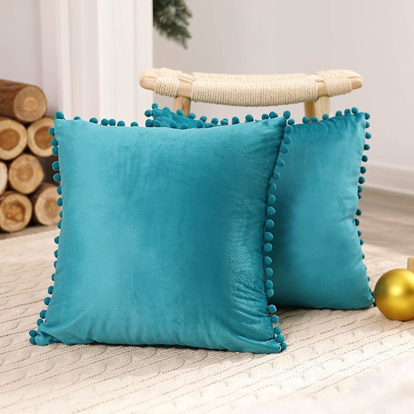 Turkis fløyel putetrekk, sett med 2 - 45x45cm, for sofa seng, utendørs eller hagedekor, stue hjemmetilbehør