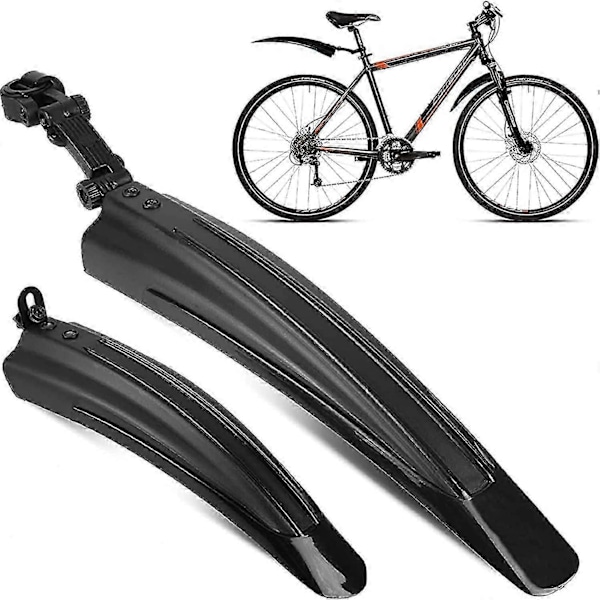 Universell Fram- & Bakskärm, Fulltäckande Förtjockad Breddad Justerbar Cykelskärm, Passar 20/22/24/26 tum MTB Landsvägscykel, Svart_SZXM