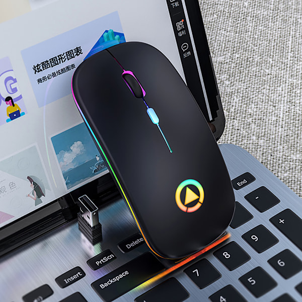 Genopladelig mus trådløs lydløs LED-baggrundsbelyst mus USB optisk ergonomisk gamingmus PC-computermus
