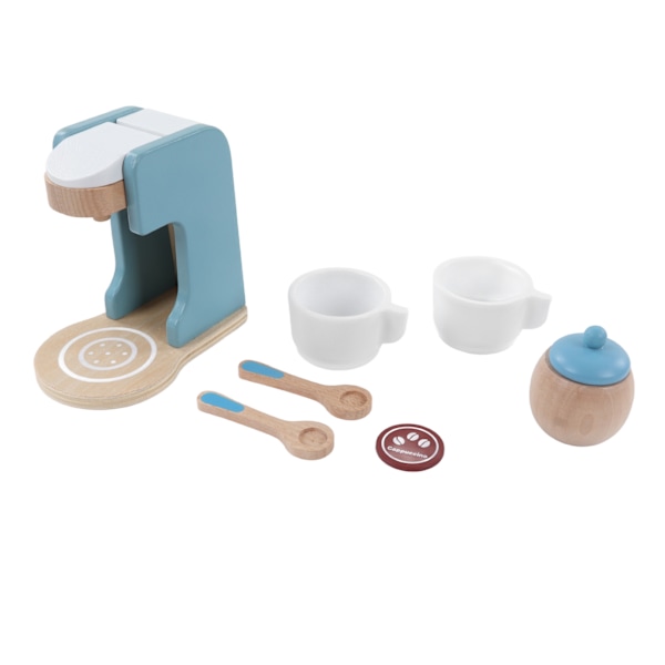 Kaffemakerleke for barn, lek med fantasi, solid tre, blanke, milde farger, trekaffemaker for rollespill, gutter og jenter