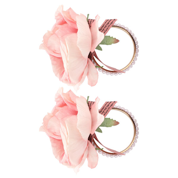 2 stk Jernserviettspenne Simulering Blomster kunstig perleserviettring for Hotel FestivalPink