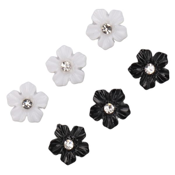 Nail art med 3D-blomma Svart Vit 5 Kronblad Blomma Nagelprydnader för DIY Nageldekoration