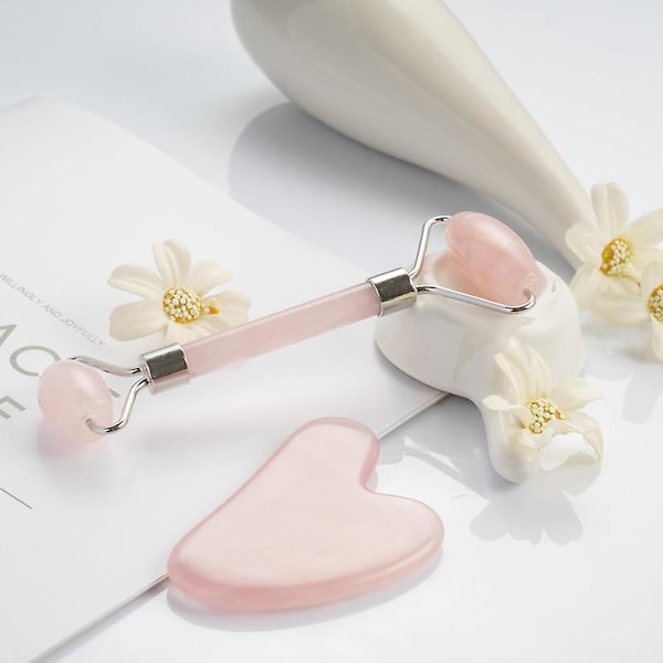 Ansiktsroller, ansiktsroller för skönhet, 100 rosenkvarts massager för ansikte, ögon och nacke