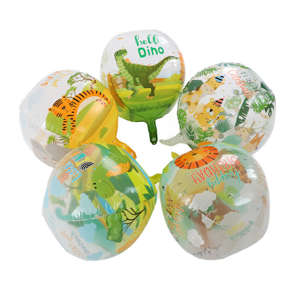 5 stk 22 tommers 4D dyreprint ballonger gjenbrukbare PP dyreballonger automatisk forsegling flere dyremønstre safariballong