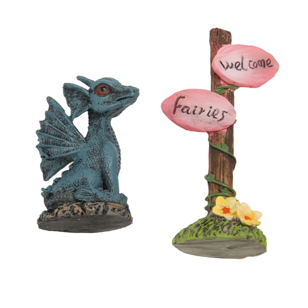 Miniature Dragevejviser Statue Sæt Syntetisk Harpiks Fe Statue Tilbehør til Haveplæne Balkon