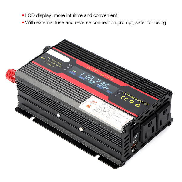 600W auton tehoinvertteri muuntaja 12V - 110V LCD-näyttö