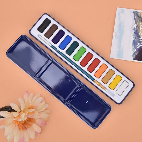 Solid Pigment Børneakvarel Maling Hurtigtørrende Pigment Kit Kunst Tilbehør 12 Farver