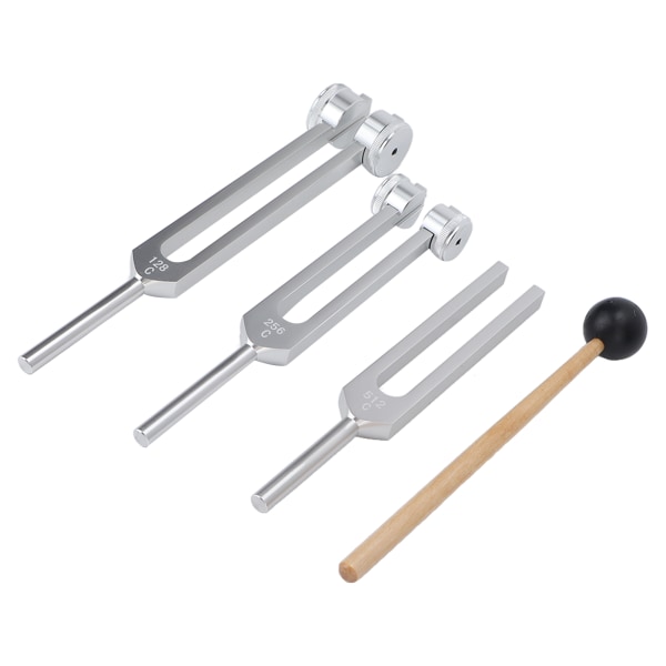 3 st stämgaffel i aluminiumlegering 128 256 512Hz set med hammare för ljudläkning Silver