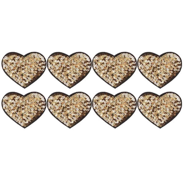 8 stk. strygemærker i polyesterplastmateriale med gylden sort baggrund, Valentinsdag-stil, DIY-stofdekoration