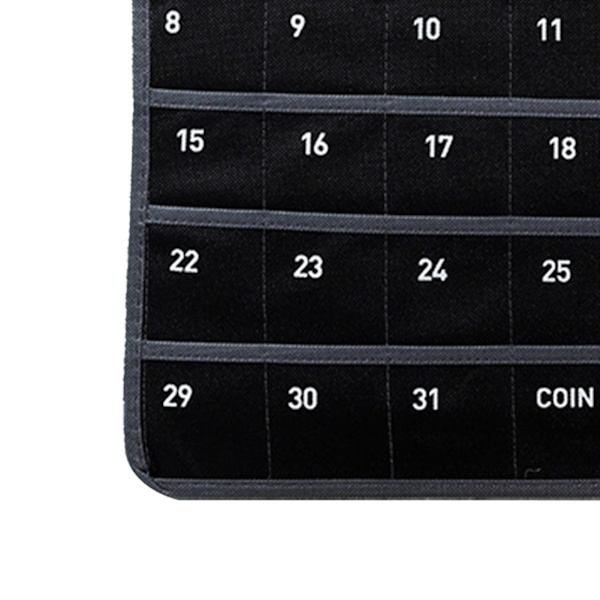 Väggmonterad fickkalender i non-woven-tyg, månadskalender, förvaringsväska för sovrum, vardagsrum, kontor, 44 x 42 cm, svart