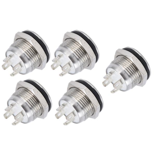 5 stk knapkontakt rustfrit stål flad top knap med LED selvnulstilling strømtilbehør 12mmDC3-6V Grøn