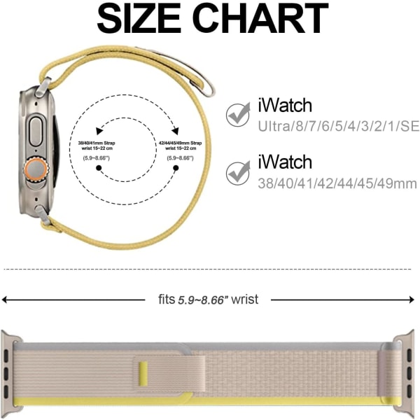 2kpl Trail Loop -hihna, joka on yhteensopiva Apple Watch kanssa 38mm 40mm 41mm, säädettävä punottu pehmeä nylon iWatch Utral -sarjalle 8/7/6/5/4/3/2/1/se