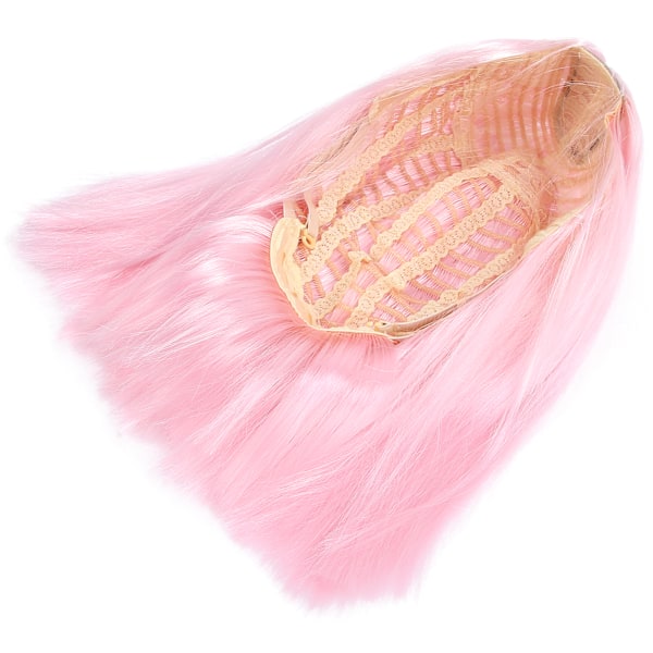 Kort rak peruk andningsbar elastisk rem peruk för fest cosplay dagligen liv 35cm / 13.8inPink