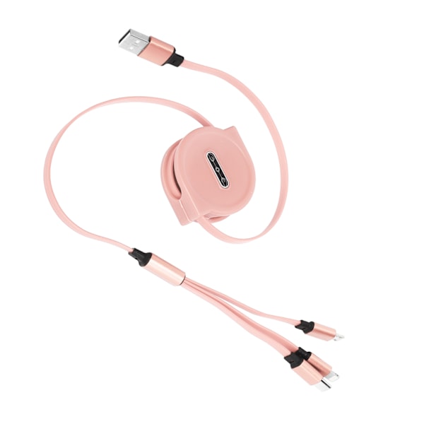 3 i 1 Multi Retractable Charger Cable 3A med TypeC/til IOS/Micro USB Connector 1.1M(Pink )