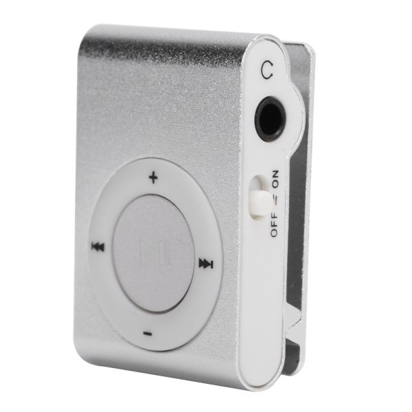 Bärbar digital musikmediaspelare MiniMP3 BackClip-spelare med hörlurar och USB -kabel (silver)