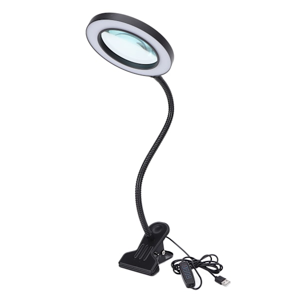 Lampa för förstoringsglas 360° rotation flexibel 3-färgs ljusförstoringsglas med metallklämma för läsreparation