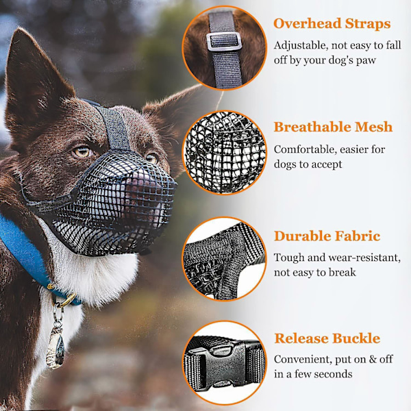 Åndbar blød mesh hundekurv til små, mellemstore og store hunde - Justerbare stropper, bidforebyggelse og beskyttelse mod forgiftet lokkemad