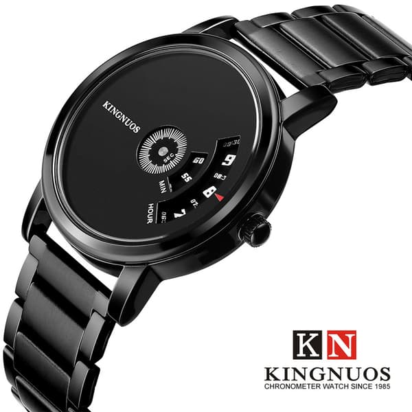 Eksplosioner kreativ pointerløs skive forretningsur Sort stålbånd Black steel strip Black dial