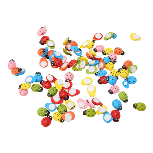 100 st Trä Ladybugstickers Färgglada Söta Självhäftande Ladybugstickers för DIY-hantverk Skrapbok Festdekorationer