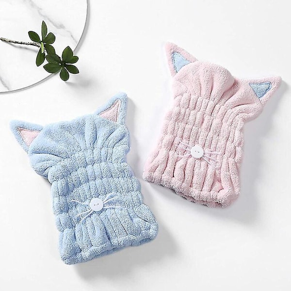 2 stk. Svømmehætte med kattemotiv til børn, tørrehårshat, pink og blå