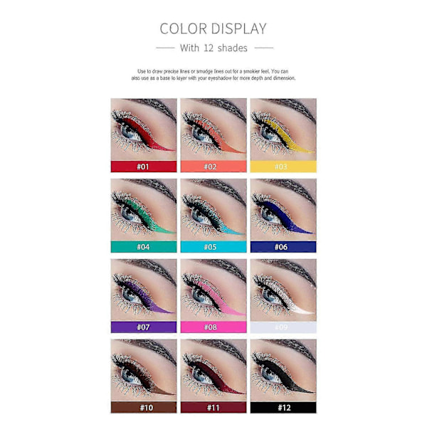 12 Färger Matt Flytande Eyeliner Set, Regnbågsfärgad Neon Eyeliner Penna, Pigmenterad Vattentät Kladdfri Långvarig Eyeliner för Kvinnor
