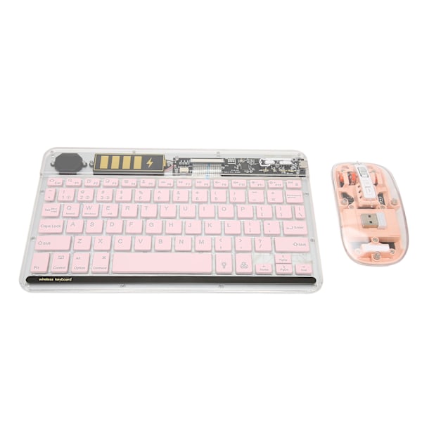 Transparent trådløst tastatur og mus-kombination 3-tilstandsforbindelse baggrundsbelyst tastatur og mus til tablet-pc mobiltelefon pink