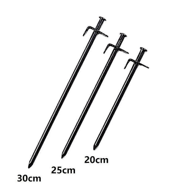 Kraftige teltplugger i stål - Smidde bakkeplugger for camping - Inkluderer bæreveske - 8 tommer (20 cm) - Pakke med 6 (Svart)