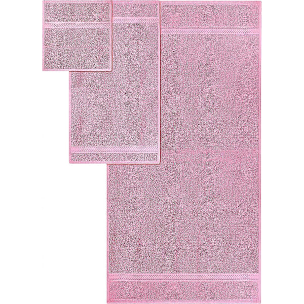 Rosa Håndklesett, 2 Badehåndklær, 2 Håndklær og 4 Vaskekluter, 600 GSM Ringspunnet Bomull Svært Absorberende Håndklær for Baderom, Dusjhåndkle, (Pakke med
